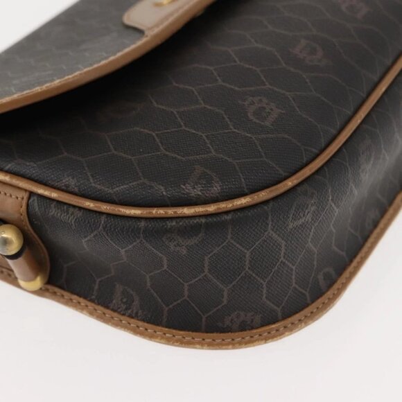 Christian Dior Honeycomb Canvas Shoulder Bag PVC Black Gold Auth BA7309 - Picture 4 of 16